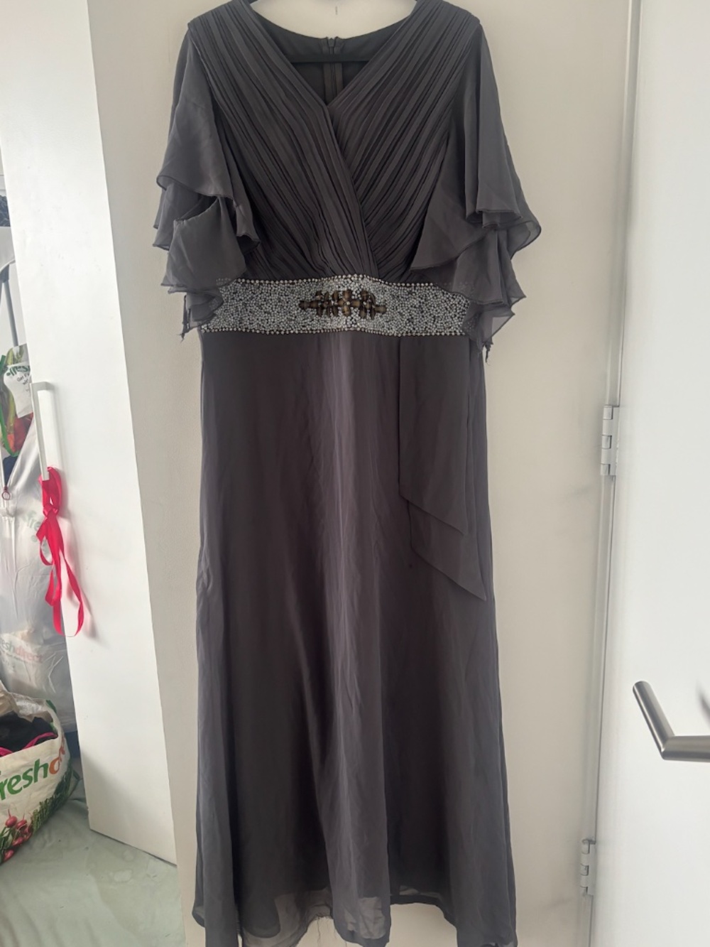 Macy’s Gray w/ Beading Formal Dress – Size 16